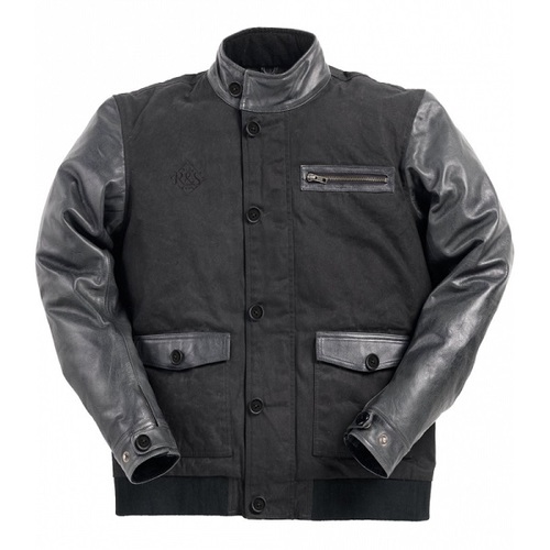 Ride &amp; Sons Varsity Leather / Waxed Cotton Jacket - Black 30%세일